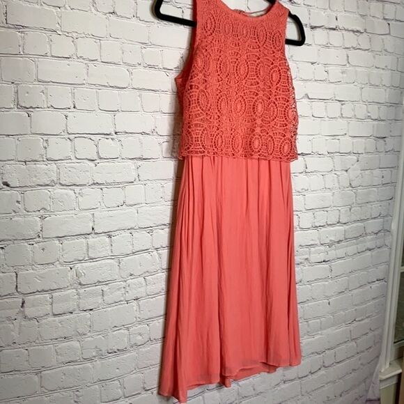 Loft Lace Overlay Coral Sleeveless‎ MIDI Dress 2 Coquette - Picture 4 of 11